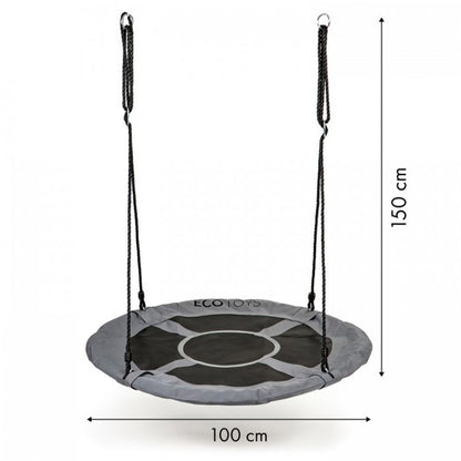 Leagan pentru copii rotund, tip cuib de barza, suspendat, 100 cm, Ecotoys MIR6001 - Gri