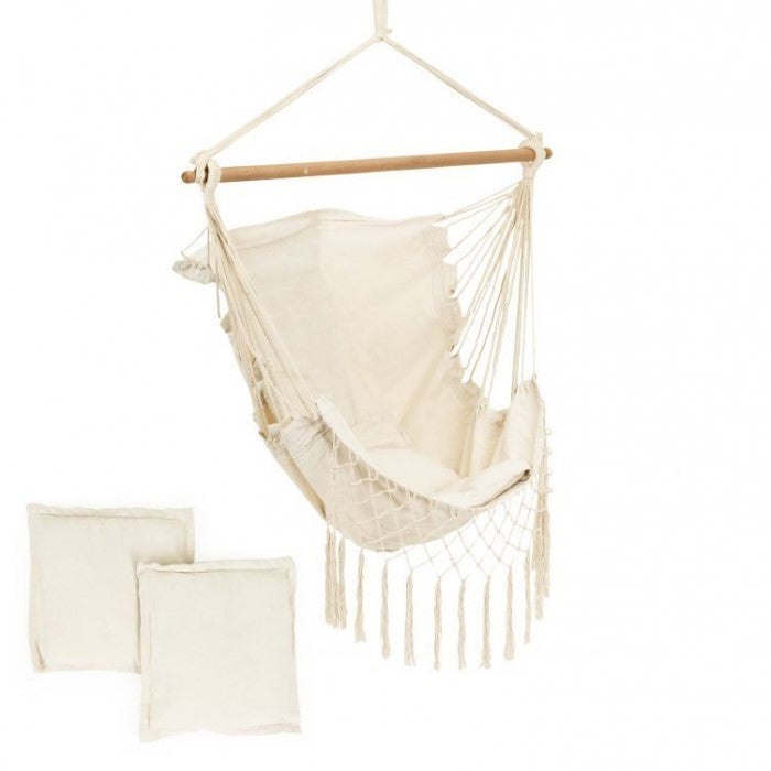 Leagan Suspendat Pentru Interior/exterior, Cu Spatar Si 2 Perne, Cuib De Barza, Alb, GW-918 