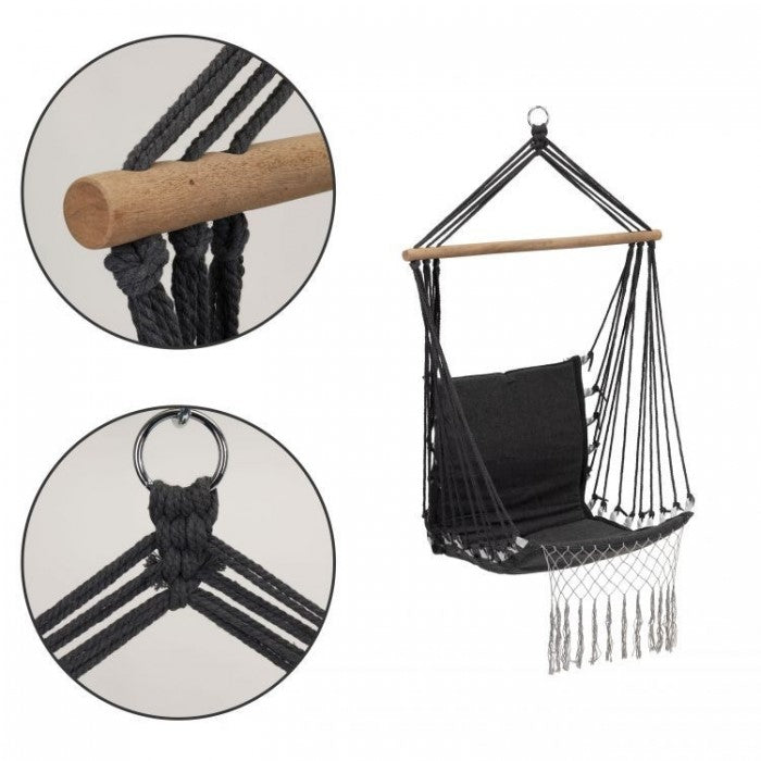 Leagan Suspendat Pentru Interior/exterior, Cu Spatar, Cuib De Barza, 120 kg, GW-923, Gri