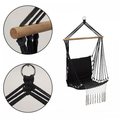 Leagan Suspendat Pentru Interior/exterior, Cu Spatar, Cuib De Barza, 120 kg, GW-923, Negru