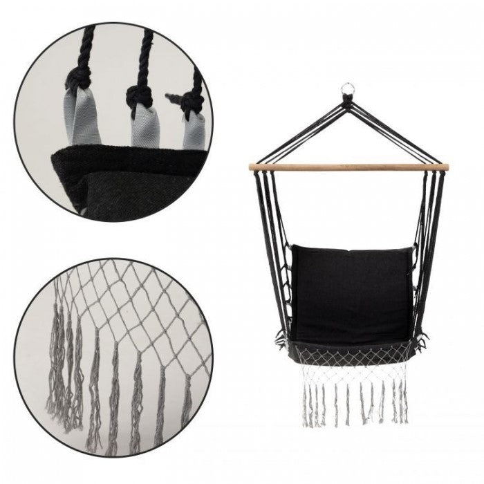 Leagan Suspendat Pentru Interior/exterior, Cu Spatar, Cuib De Barza, 120 kg, GW-923, Negru