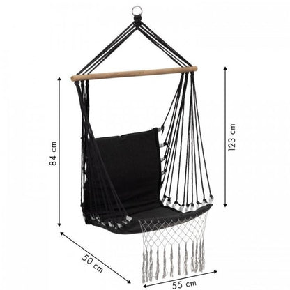 Leagan Suspendat Pentru Interior/exterior, Cu Spatar, Cuib De Barza, 120 kg, GW-923, Negru