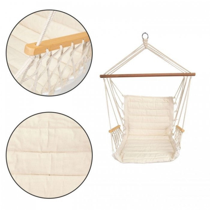 Leagan Suspendat Pentru Interior/exterior, Cu Spatar, 2 manere, Cuib De Barza, 120 kg, GW-924, Alb