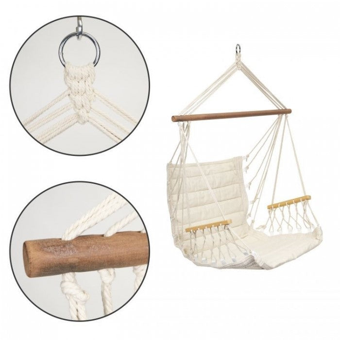 Leagan Suspendat Pentru Interior/exterior, Cu Spatar, 2 manere, Cuib De Barza, 120 kg, GW-924, Alb