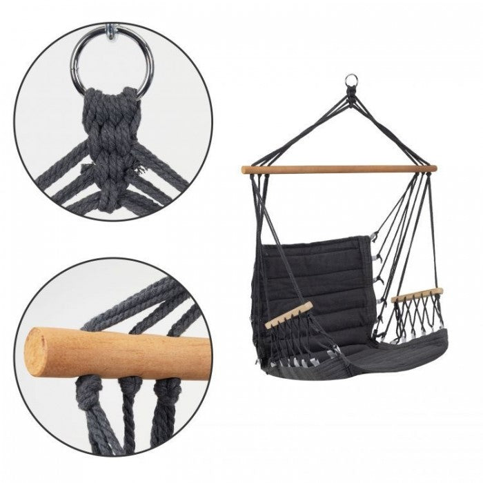 Leagan Suspendat Pentru Interior/exterior, Cu Spatar, 2 manere, Cuib De Barza, 120 kg, GW-924, Gri