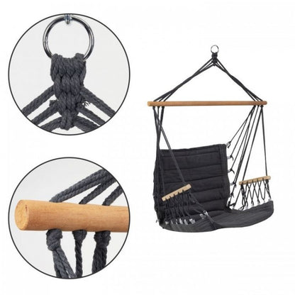 Leagan Suspendat Pentru Interior/exterior, Cu Spatar, 2 manere, Cuib De Barza, 120 kg, GW-924, Gri