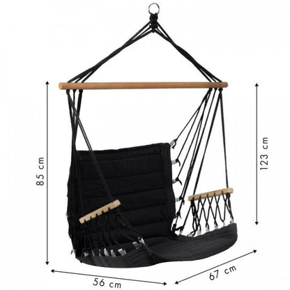 Leagan Suspendat Pentru Interior/exterior, Cu Spatar, 2 manere, Cuib De Barza, 120 kg, GW-924, Negru
