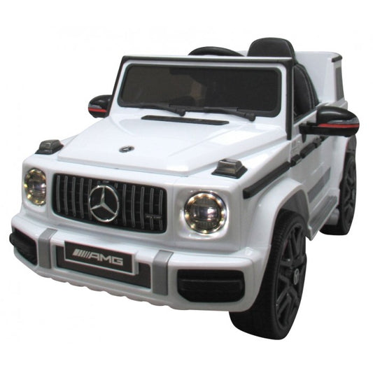 Masinuta electrica cu telecomanda, roti EVA, scaun piele Mercedes G63 - Alb