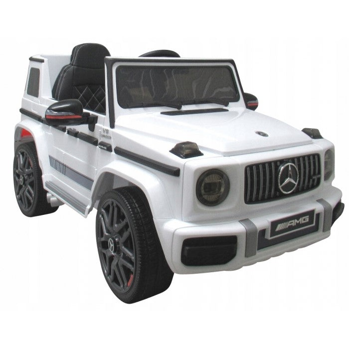 Masinuta electrica cu telecomanda, roti EVA, scaun piele Mercedes G63 - Alb