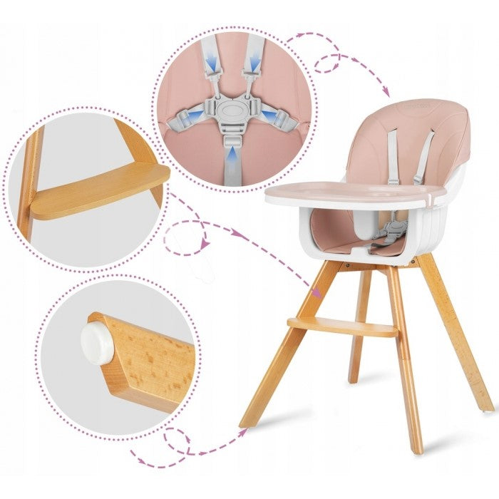 Scaun de masa 3 in 1, cu picioare din lemn, 63 x 58 x 90 cm, Ricokids Lilo 700203 - Roz