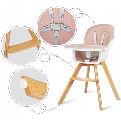 Scaun de masa 3 in 1, cu picioare din lemn, 63 x 58 x 90 cm, Ricokids Lilo 700203 - Roz