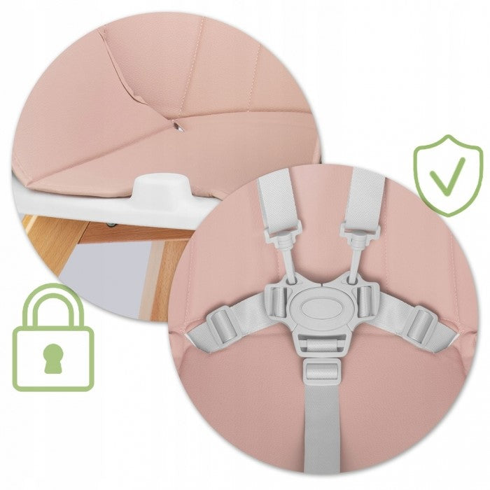 Scaun de masa 3 in 1, cu picioare din lemn, 63 x 58 x 90 cm, Ricokids Lilo 700203 - Roz