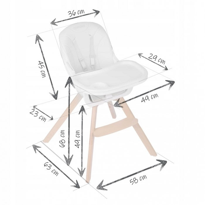 Scaun de masa 3 in 1, cu picioare din lemn, 63 x 58 x 90 cm, Ricokids Lilo 700203 - Roz