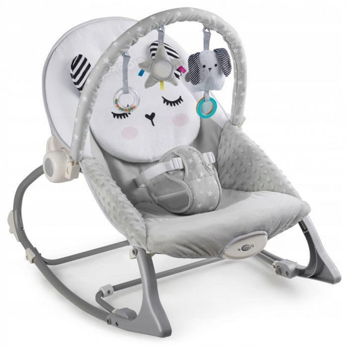 Balansoar multifunctional cu vibratii, panda, 3 jucarii, Ricokids 7323, Gri