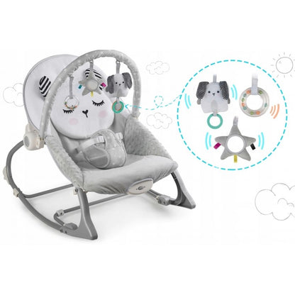 Balansoar multifunctional cu vibratii, panda, 3 jucarii, Ricokids 7323, Gri