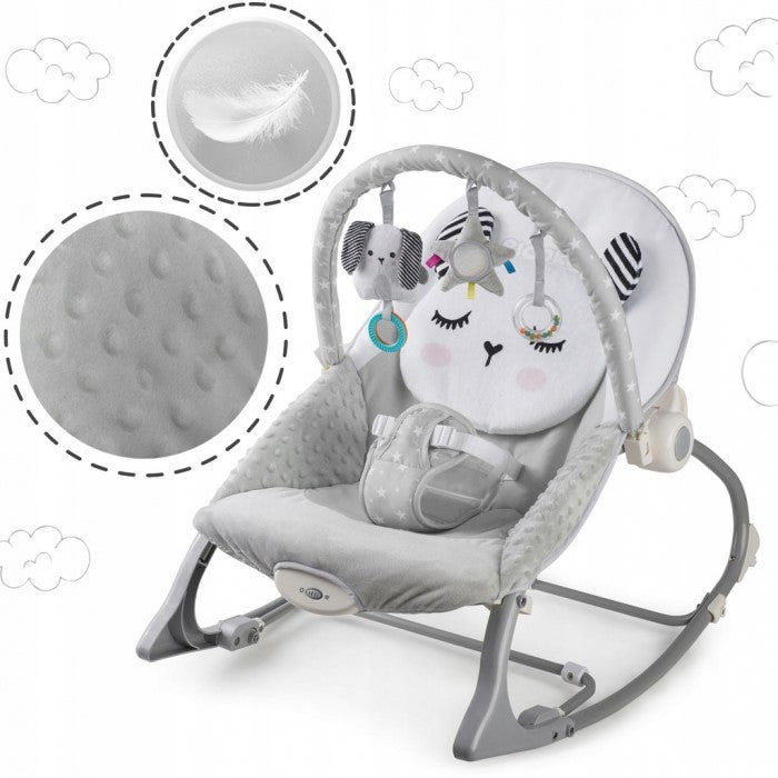 Balansoar multifunctional cu vibratii, panda, 3 jucarii, Ricokids 7323, Gri