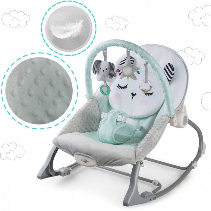 Balansoar multifunctional cu vibratii, panda, 3 jucarii, Ricokids 7324, Turcoaz