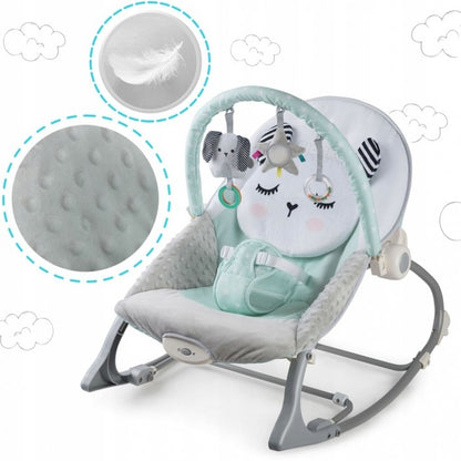 Balansoar multifunctional cu vibratii, panda, 3 jucarii, Ricokids 7324, Turcoaz