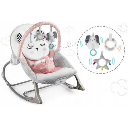 Balansoar multifunctional cu vibratii, panda, 3 jucarii, Ricokids 7325, Roz