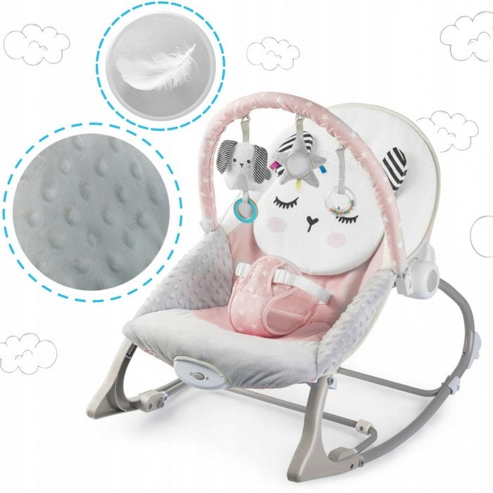 Balansoar multifunctional cu vibratii, panda, 3 jucarii, Ricokids 7325, Roz