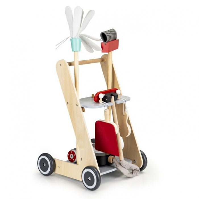 Antemergator din lemn XXL cu aspirator si elemente pentru curatenie Ecotoys 4404