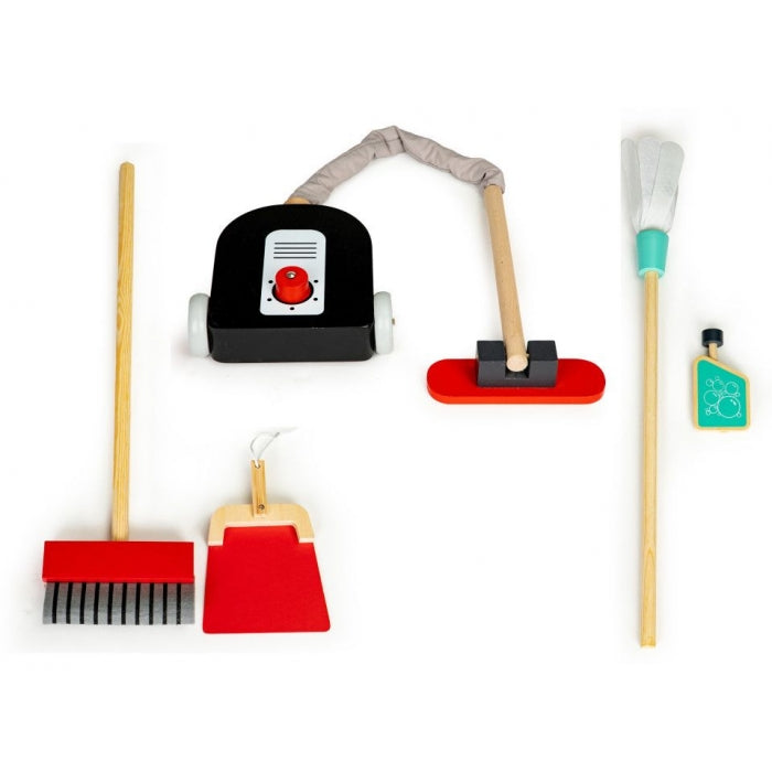 Antemergator din lemn XXL cu aspirator si elemente pentru curatenie Ecotoys 4404