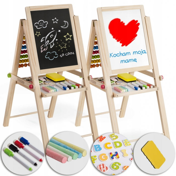 Tabla educationala cu doua fete si accesorii Ricokids RK-803, 66 x 45 x 32 cm, Natur