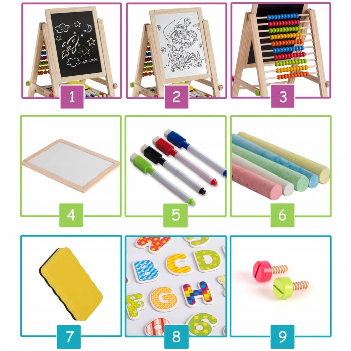 Tabla educationala cu doua fete si accesorii Ricokids RK-803, 66 x 45 x 32 cm, Natur