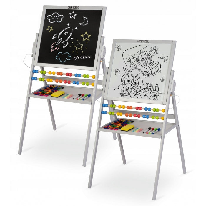 Tabla educationala cu doua fete si accesorii Ricokids RK-800, 101 x 54 x 55 cm, Gri