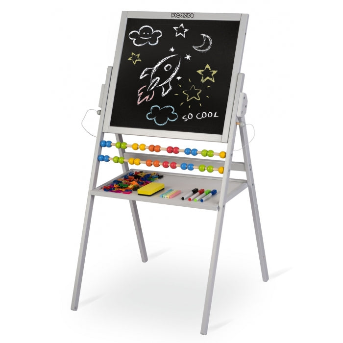Tabla educationala cu doua fete si accesorii Ricokids RK-800, 101 x 54 x 55 cm, Gri