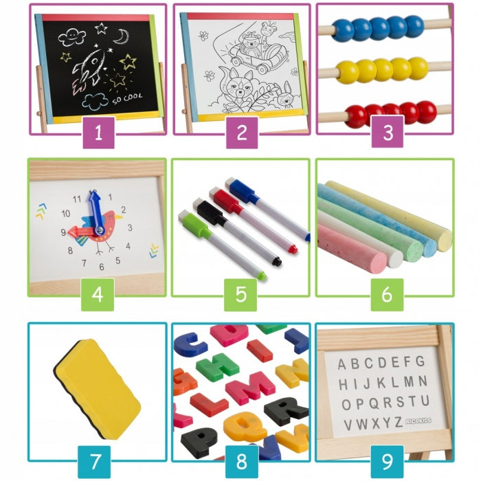 Tabla educationala cu doua fete si accesorii Ricokids RK-801, 113 x 69 x 37 cm, Multicolora