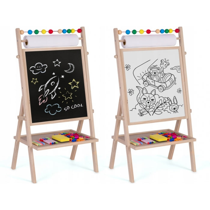 Tabla educationala cu doua fete si accesorii Ricokids RK-802, 78 x 44 x 29 cm, Natur