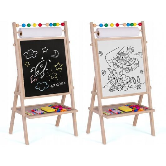 Tabla educationala cu doua fete si accesorii Ricokids RK-802, 78 x 44 x 29 cm, Natur