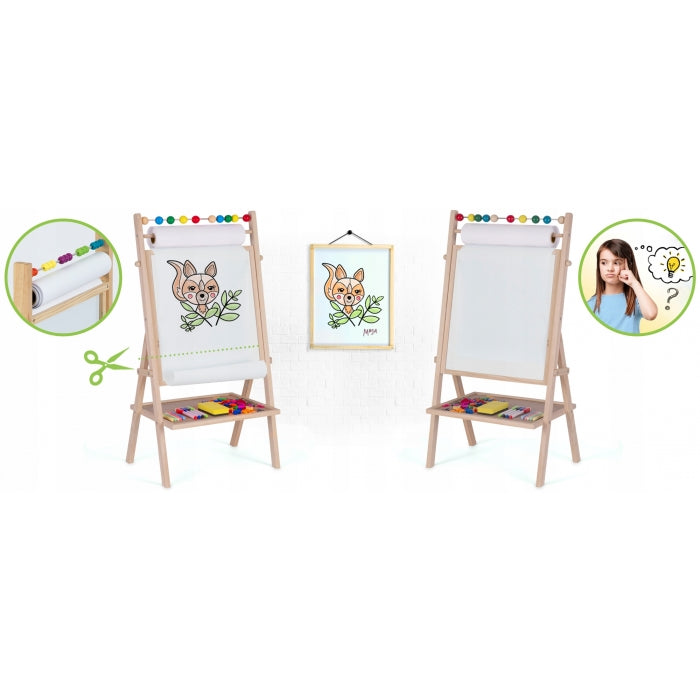 Tabla educationala cu doua fete si accesorii Ricokids RK-802, 78 x 44 x 29 cm, Natur