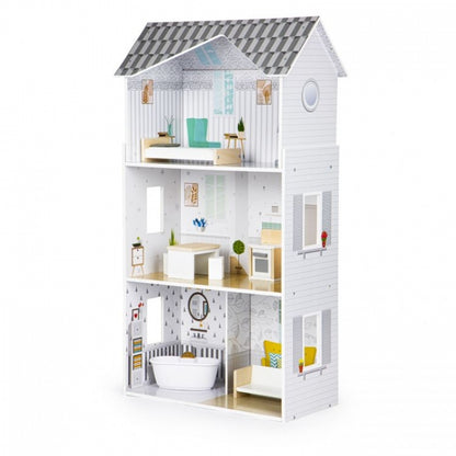 Casuta de papusi inalta din lemn cu mobilier, casuta lui Grace, Ecotoys 8210