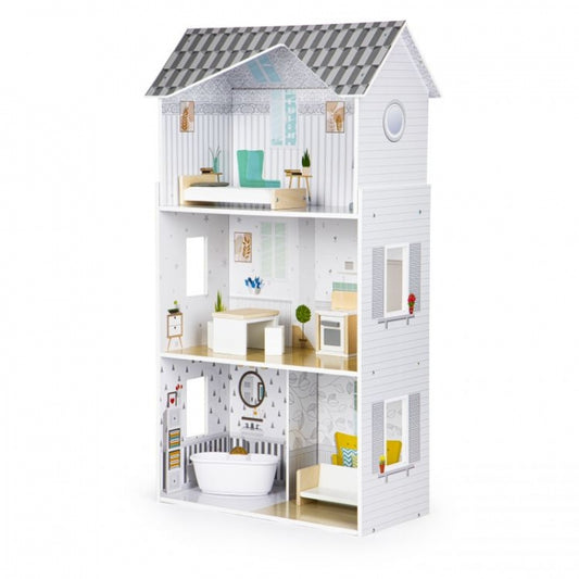 Casuta de papusi inalta din lemn cu mobilier, casuta lui Grace, Ecotoys 8210