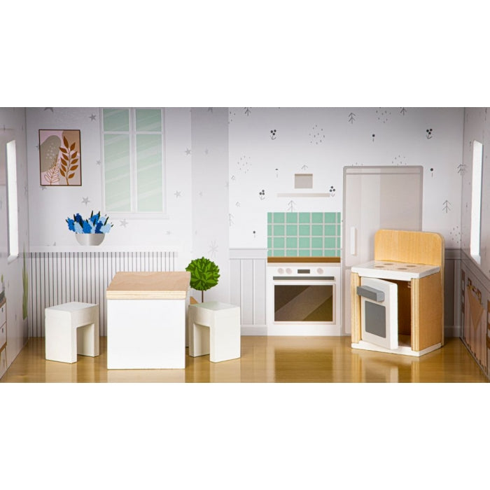 Casuta de papusi inalta din lemn cu mobilier, casuta lui Grace, Ecotoys 8210