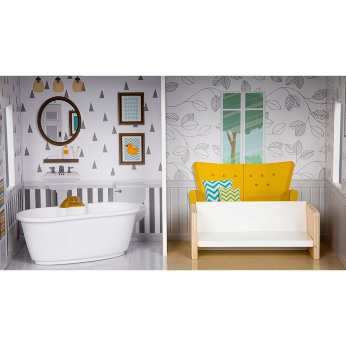 Casuta de papusi inalta din lemn cu mobilier, casuta lui Grace, Ecotoys 8210