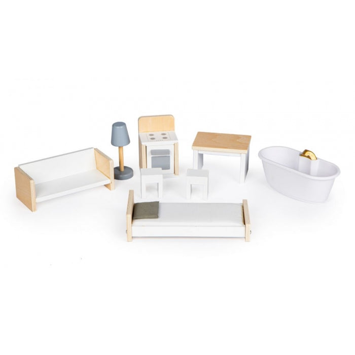 Casuta de papusi inalta din lemn cu mobilier, casuta lui Grace, Ecotoys 8210