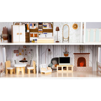 Casuta de papusi inalta din lemn cu mobilier, casuta lui Emma, Ecotoys 8301
