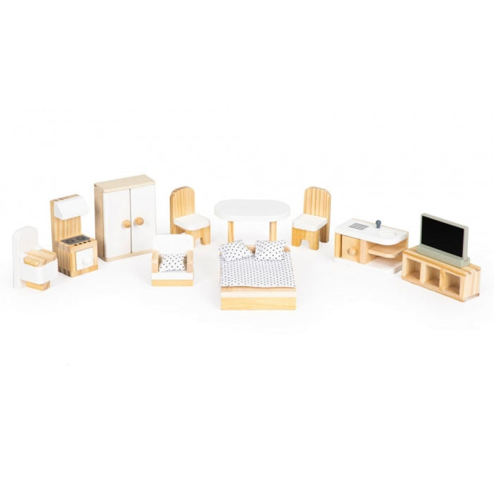 Casuta de papusi inalta din lemn cu mobilier, casuta lui Emma, Ecotoys 8301