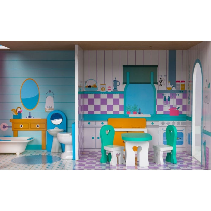 Casuta de papusi inalta din lemn cu mobilier si gradina, Ecotoys W06A379