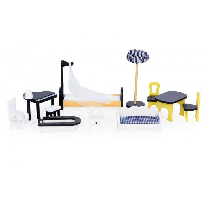 Casuta de papusi inalta din lemn cu mobilier si lift, Ecotoys W06A400