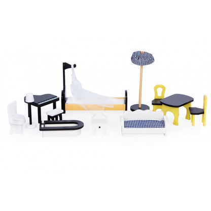 Casuta de papusi inalta din lemn cu mobilier si lift, Ecotoys W06A400