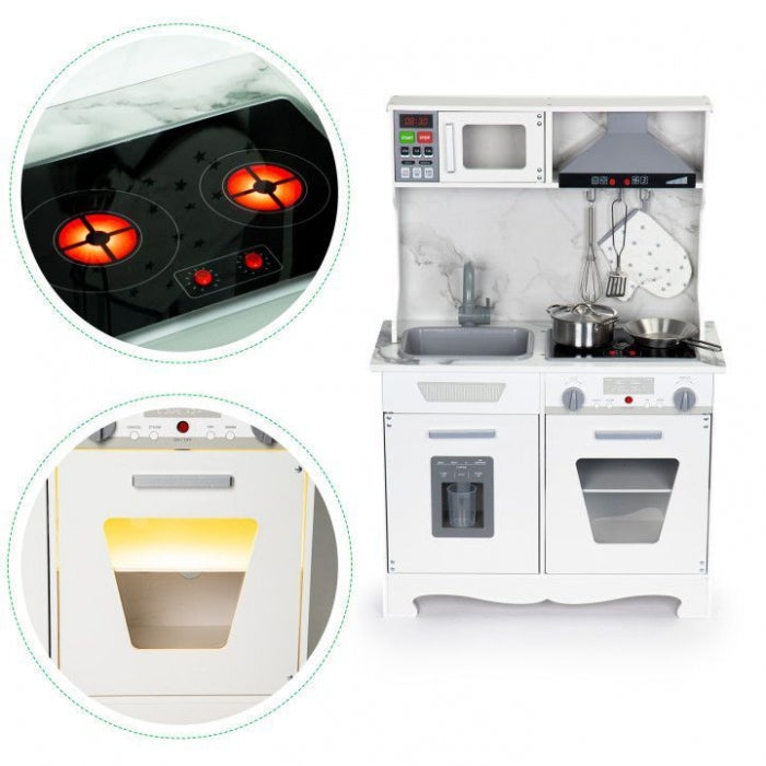 Bucatarie din lemn cu sunete, lumini si accesorii, Ecotoys TL10181