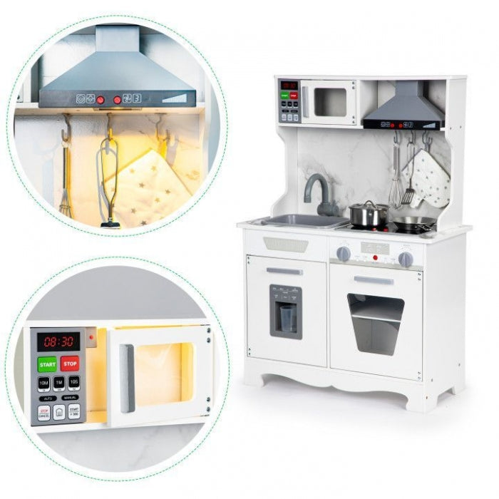 Bucatarie din lemn cu sunete, lumini si accesorii, Ecotoys TL10181