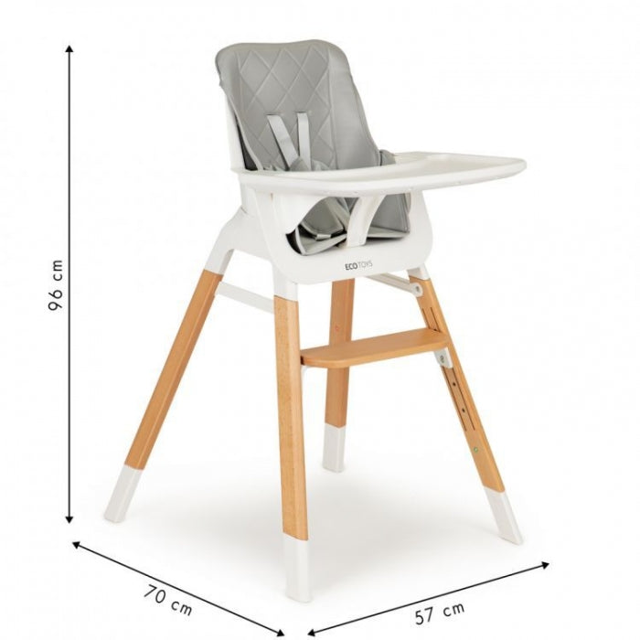 Scaun de masa cu picioare din lemn Ecotoys C-221, Gri