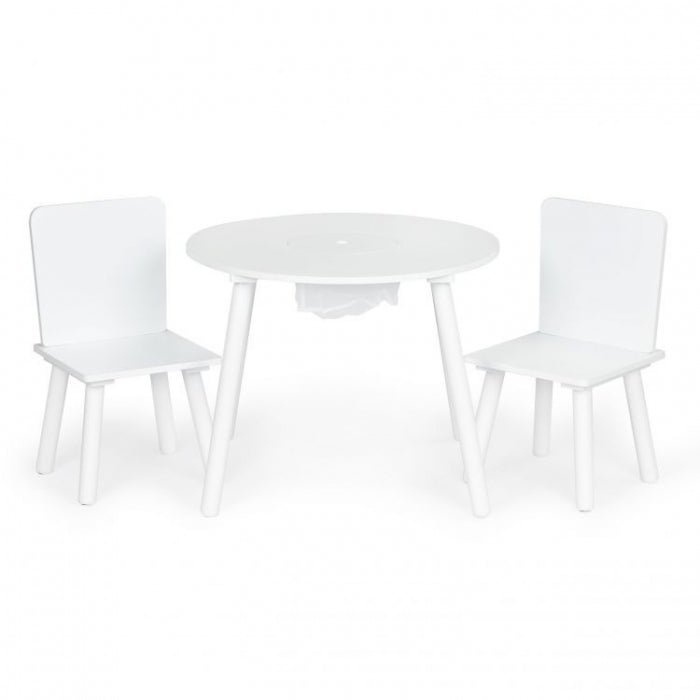Set de masa cu doua scaune pentru copii si loc de depozitare jucarii Ecotoys WH135 - Alb