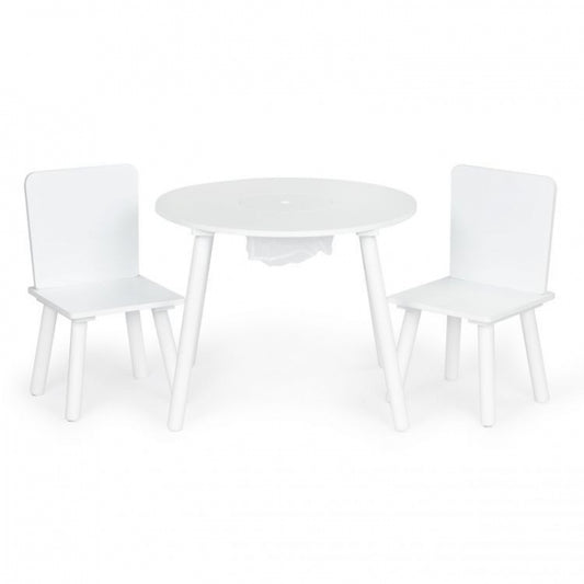 Set de masa cu doua scaune pentru copii si loc de depozitare jucarii Ecotoys WH135 - Alb