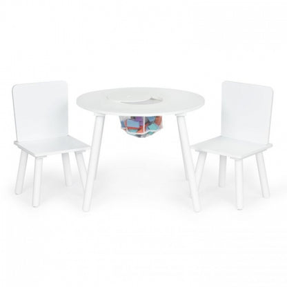 Set de masa cu doua scaune pentru copii si loc de depozitare jucarii Ecotoys WH135 - Alb